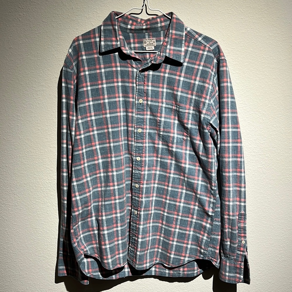 J.CREW Blue/Pink Long Sleeve Button Top, Size L